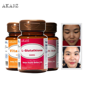 AKARZ Super Whitening Set - L-Glutathione, Vitamin C & Alpha Lipoic Acid for Natural Face Melanin Reduction - Skin Supplement